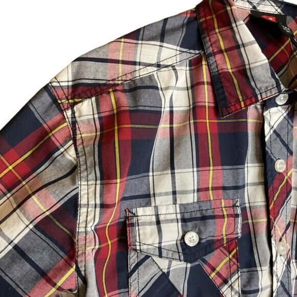 Southpole Mens Red & Navy Plaid Short Sleeve Shirt Button-Down Size M - Picture 4 of 11